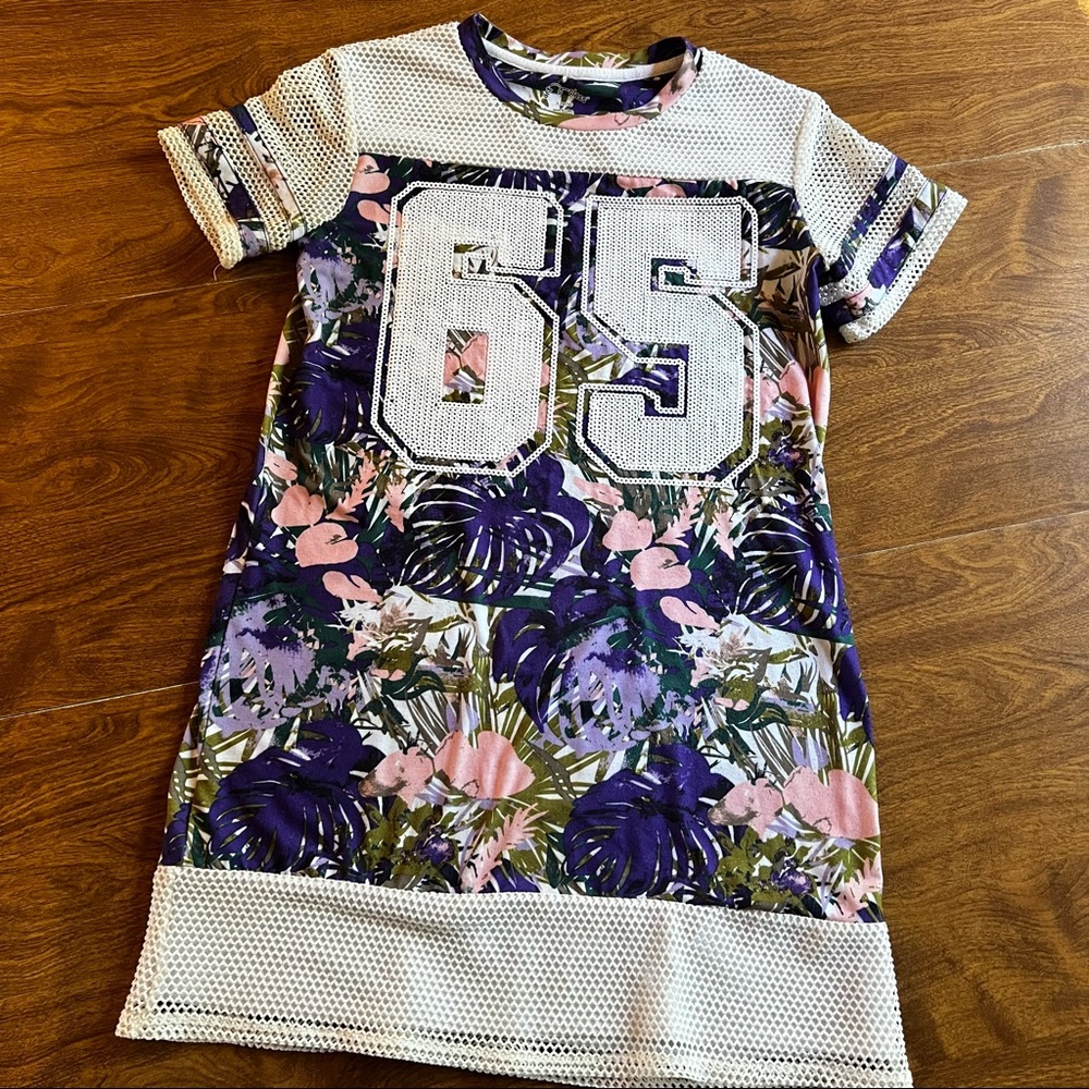 Art Class White Mesh Sequins Purple Tropical Girls dress kids size L (10/12)